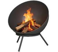 Outsunny Brasero 60 x 53 x 66cm réglable Foyer avec tisonnier grille à charbon pied Noir