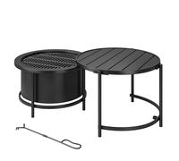 Outsunny Brasero 66 x 63 x 41 cm Rond avec Grille, Tisonnier, Couvercle, Support - Noir
