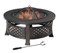 Outsunny Brasero avec tisonnier - Protection contre les étincelles - Table à feu ronde - Pour jardin, camping, barbecue - Acier - Noir - 81 x 81 x 50 cm