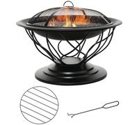 Outsunny Brasero cheminée Foyer extérieur Ø 75 x 55H cm Grille à Charbon + Cuisson Couvercle tisonnier métal Noir