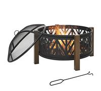 Outsunny Brasero cheminée Foyer extérieur dim. Ø 78 x 60H cm Grille Couvercle tisonnier métal Noir Marron