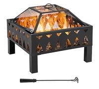 Outsunny Brasero cheminée Foyer extérieur dim. 66L x 66l x 58H cm Couvercle tisonnier métal Noir
