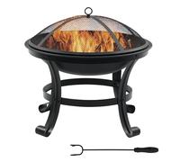 Foyer et braséro Outsunny Brasero boule de feu cheminée foyer extérieur Ø 55 x 50H cm grille à charbon couvercle tisonnier acier noir