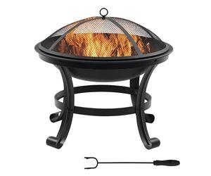 Outsunny Brasero cheminée Foyer extérieur Rond avec Pare-étincelles, tisonnier métal dim. 55L x 55l x 50H cm Noir