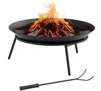 Outsunny Brasero d'extérieur rond portable avec tisonnier pour jardin, camping, feu de camp, pique-nique, 47 x 21 cm, noir