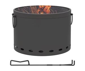 Outsunny Brasero en bois, diamètre : 38 cm, sans fumée, avec poignée, tisonnier et protection contre les étincelles, feu de table pour jardin, pique-nique, métal gris foncé