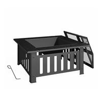 Outsunny Brasero extérieur carré en acier 67x67x47 cm brasero de jardin avec tisonnier couvercle en maille pour fête noir