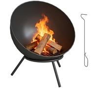 Outsunny Brasero réglable 60 x 53 x 66 cm avec tisonnier - Support en grille de charbon - Pour jardin, balcon, terrasse, barbecue extérieur, camping - Noir