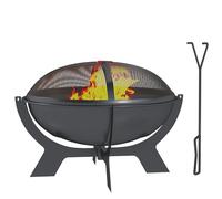 Outsunny Brasero rond en métal - Diamètre : 54 x 39 cm - Avec protection contre les étincelles - Tisonnier - Portable - Pour jardin, balcon, terrasse, camping en plein air - Noir