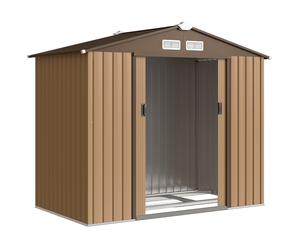 Outsunny Cabane & Abri de Jardin Métal en Tôle d'Acier 2.5 m² avec Porte Verrouillable Remise pour Outils avec Fondation, Kaki Aosom France