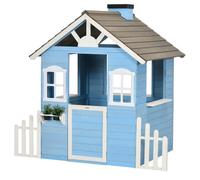 Outsunny - Cabane de jeu pour enfant - Bois de sapin - 151x112.5x142cm - Bleu