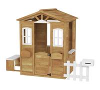 Outsunny Cabane de jeu pour enfant maison de jardin en bois porte et fenêtres, banc, boite aux lettres, clôture, de 3 à 6 ans