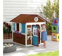 Outsunny Cabane enfant extérieur maison enfant extérieure avec porte fenêtres et jardinières 114 x 126,4 x 135 cm Marron