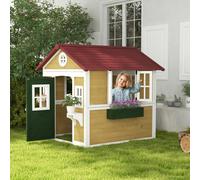 Outsunny Cabane enfant extérieur maison enfant extérieure avec porte fenêtres et jardinières 114 x 126,4 x 135 cm beige