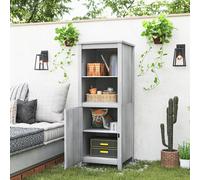 Outsunny Cabanon de jardin avec porte de grange, étagères ajustables, design fin, bois de sapin, Gris clair