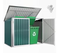 Abri de poubelle jardin - cache poubelle - 2 portes verrouillables, toit ouvrant - tôle d'acier blanc vert