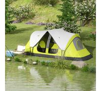 Outsunny Campingzelt, 2 chambres, cloison, pour 6-8 personnes, Protection contre la pluie, Vert foncé
