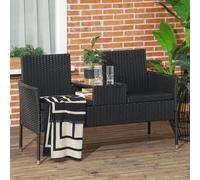 Outsunny Canapé de Jardin 2 Places avec Table Basse, en Acier et Rotin PE, 137x59x82 cm, Noir