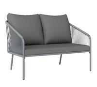 Outsunny Canapé de Jardin 2 Places en Résine Tressée avec Coussins Gris