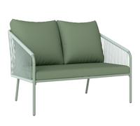 Outsunny Canapé de Jardin 2 Places en Résine Tressée avec Coussins Vert | Canapé d'Extérieur avec Accoudoirs, Cadre en Acier pour Balcon