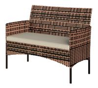 Outsunny Canapé de jardin 2 places en rotin PE-rotin pour terrasse extérieure avec coussin, patins antidérapants, structure en acier, kaki