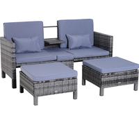 Outsunny Ensemble de jardin, ensemble de sièges 3 pièces, canapé d'extérieur, 2 repose-pieds, 2-5 personnes, coussins de siège, aspect rotin, gris