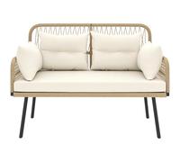Outsunny Canapé de Jardin avec Coussins et oreillers 2 Places en résine tressée, canapé d'extérieur avec accoudoirs, Cadre en Acier galvanisé pour Balcon, Bois Naturel