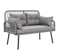 Outsunny Canapé de Jardin avec Coussins et oreillers 2 Places en résine tressée, canapé d'extérieur avec accoudoirs, Cadre en Acier galvanisé pour Balcon, Gris foncé