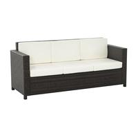 Outsunny Canapé de jardin en rotin avec coussins 3 places en métal polyester marron et blanc 185 x 70 x 80 cm