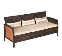 Outsunny Canapé en rotin avec coussins, Trois places, Canapé de jardin, Acier, Marron, 173 x 68 x 78 cm