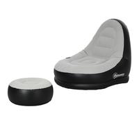 Outsunny Canapé gonflable et repose-pieds, tissu aspect peluche doux et porte-gobelet, gris