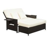 Outsunny Canapé-lit bain de soleil 2 places dossier inclinable tablettes rétractables coussins intégrées crème repose-pieds avec coffre chocolat