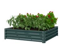 Outsunny Carré potager surélevé 120x120x30 cm acier galvanisé résistant à la rouille Vert foncé