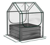 Outsunny Carré potager de jardin avec mini serre, jardinière surélevée en acier galvanisé, 70 x 70 x 90 cm, gris foncé