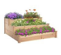 Outsunny Carré Potager de Jardin en Bois Massif, Jardinière Surélevé en Escalier 3 Niveaux, 120 x 120 x 56 cm, pour Jardin Balcon Terrasse, Effet Bois Naturel