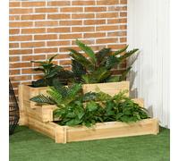 Outsunny Carré Potager de jardin en Bois massif, Jardinière Surélevé en Escalier 3 Niveaux, 93 x 93 x 35 cm, effet Bois Naturel