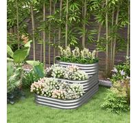 Outsunny Carré Potager en Plein Air Escalier de Fleurs Bac de Plantation, 3 Étages, 158 cm x 109 cm x 82 cm, Argent