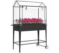 Outsunny Carré Potager sur Pieds avec bâche en PVC, jardinière surélevée avec Roues et Porte zippée Enroulable, Mini Serre avec Trou de Drainage pour légumes, Fleurs, Herbes, 100 x 45 x 152 cm, Noir