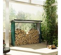 Outsunny Casetilla pour Leña de Acero Galvanizado con Base Elevada y Techo Inclinado 213x66,5x150 cm Verde