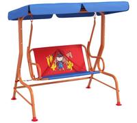 Outsunny Chaise balançoire 2-Places avec auvent réglable Rouge et Bleu | Thème cowboy, double banc balançoire jardin enfants, ceintures de sécurité, patio, parc, porche, 3-6 ans