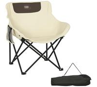 Outsunny Chaise de Camping Pliable avec Sac de Transport et Pochette latérale Compact Ultra légère adaptée au Camping, à la Plage, au Barbecue, à la pêche - Beige