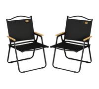 Lot de 2 chaises de plage camping pliantes - poignée - structure acier aspect bois oxford noir