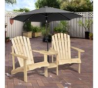 Outsunny Chaise de jardin avec table et trou pour parasol 2 places Ensemble de sièges de jardin Meubles de jardin en bois massif naturel 178x87x92cm