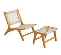 Outsunny Chaise Jardin avec Pouf 2 pièces Pieds réglables 160 kg Beige