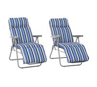 Outsunny Chaise jardin inclinable lot 2 réglable 5 niveaux rayure bleue