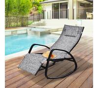 Outsunny Chaise Longue à Bascule Bain de Soleil Fauteuil à Bascule Rocking Chair Pliable Dossier Inclinable Repose-Pied Réglable Charge 160 Kg Noir