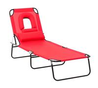 Bain De Soleil Pliable Transat Inclinable 4 Positions Chaise Longue De Lecture 3 Coussins Fournis Rouge
