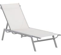 Outsunny Chaise longue de jardin avec coussin Jardin Dossier réglable en 5 positions Métal Tissu résille Blanc crème 170 x 58 x 97 cm