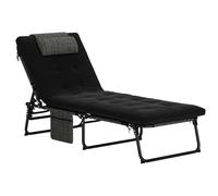 Outsunny Chaise longue de jardin pliable avec oreiller, dossier réglable en 4 positions, poche latérale, résistant aux intempéries, charge maximale 120 kg, pour jardin, extérieur, piscine, noire