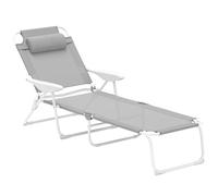 Outsunny Chaise longue de jardin pliable avec oreiller, dossier réglable en 4 positions, résistante aux intempéries, charge maximale : 120 kg, pour jardin, extérieur, plage, gris clair